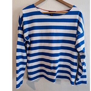 Tommy Hilfiger Nautical Blue White Stripe Lng Sleeve Top Sz M Boat Neck Zip Side
